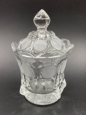 Vintage Fostoria Glass Coin Dot #1372 Covered Candy Jar Sugar Bowl 6.5" Tall